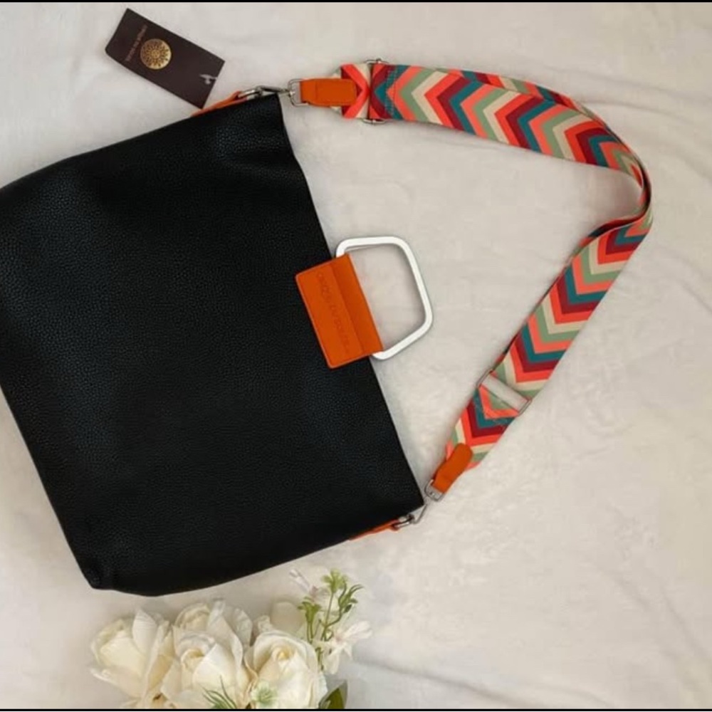 Black Bag with Colorful Strap